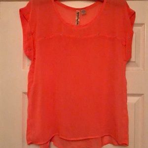 Women’s Coral, Short-sleeve Sheer Blouse